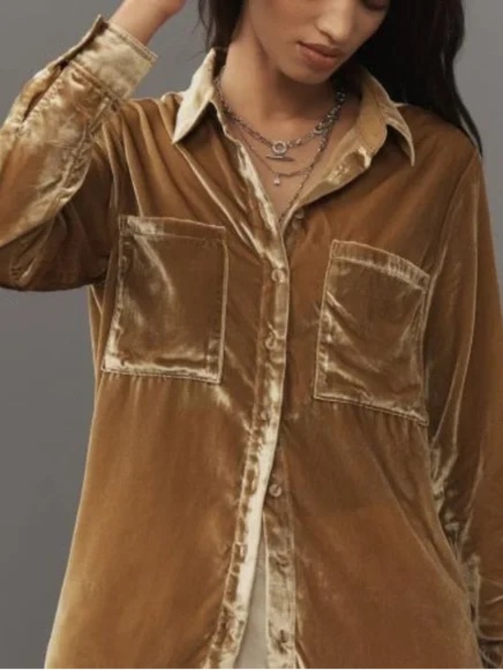 Pilcro Velvet Shirt in Mustard Gold